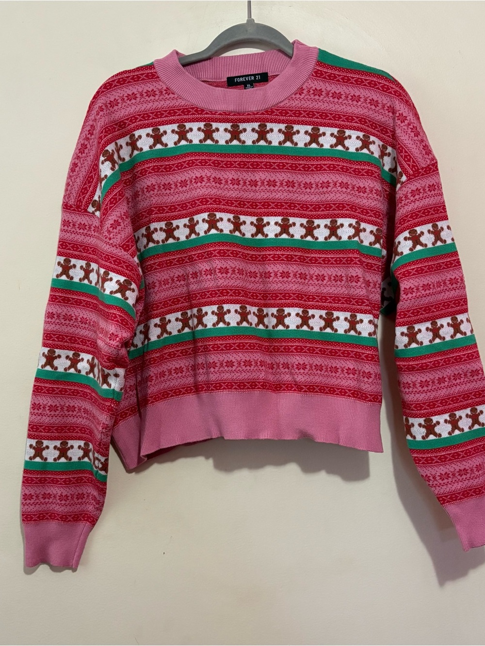 Forever 21 Pink Gingerbread Stripe Holiday Crewneck Sweater